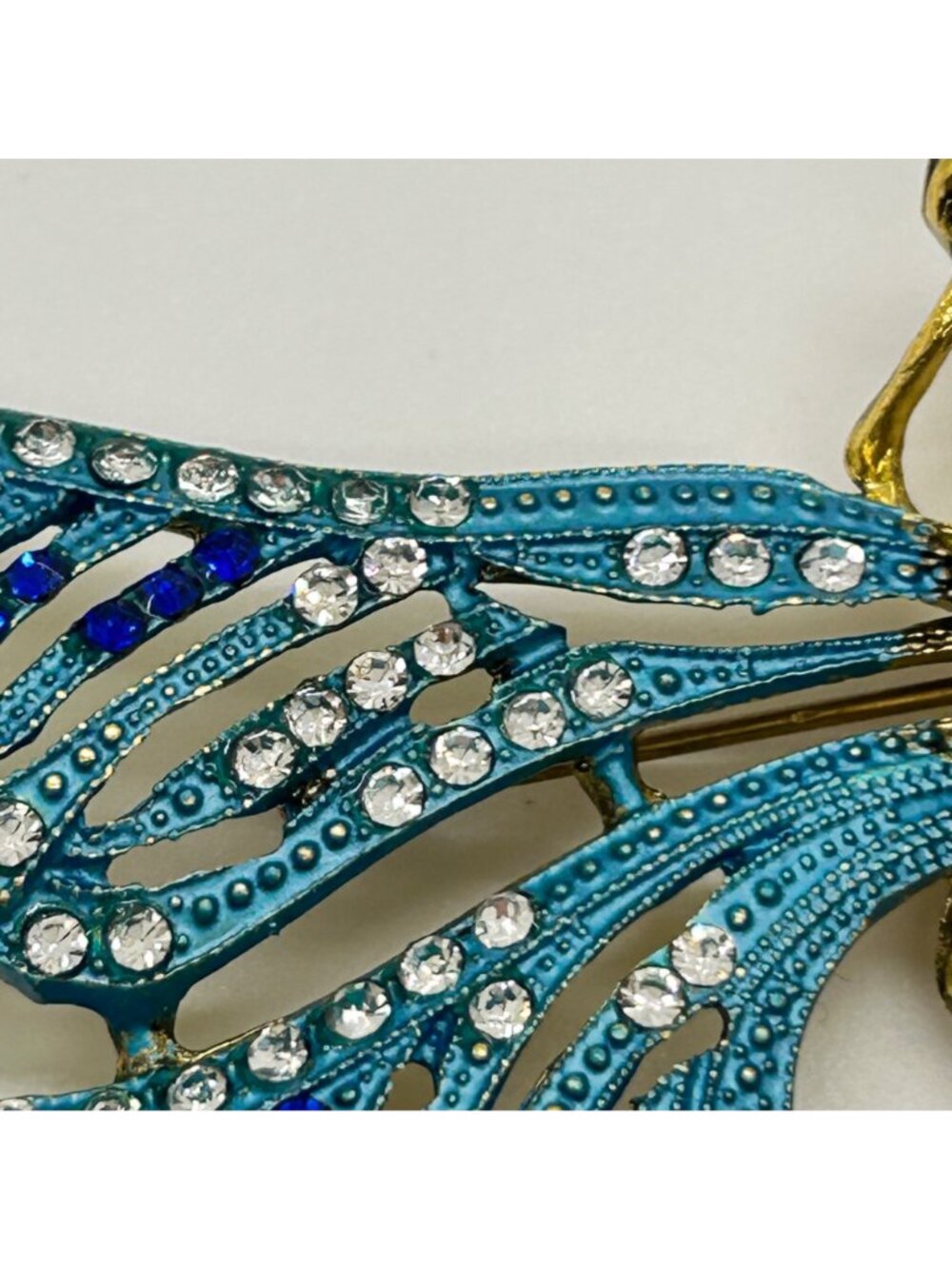 Dragonfly Brooch Articulated Tail Blue Teal Rhinestones Statement 5 inch Insect - Picture 12 of 16